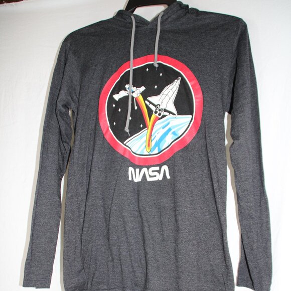 NASA Vintage Rocket Logo Long Sleeve Hooded Light Weight Shirt Size Small TeeLuv - Picture 1 of 6